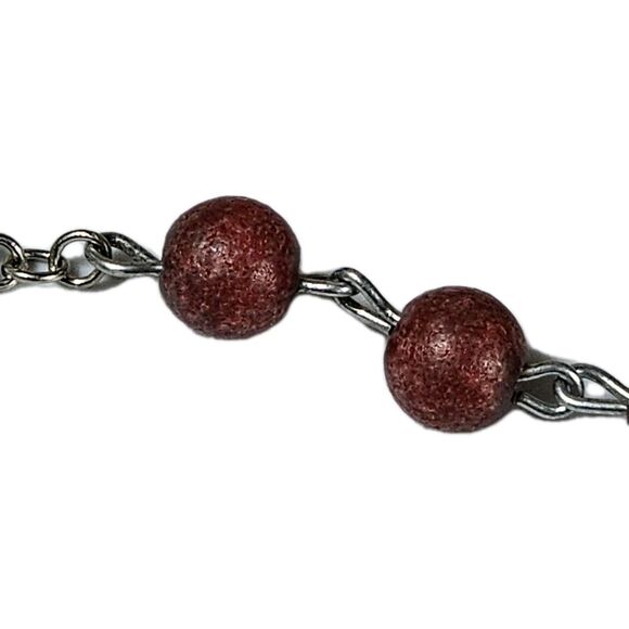 Catholic Rosary Bracelet Red Beads Silver Tone Crucifix & Virgin Mary Medal VTG - Picture 6 of 10